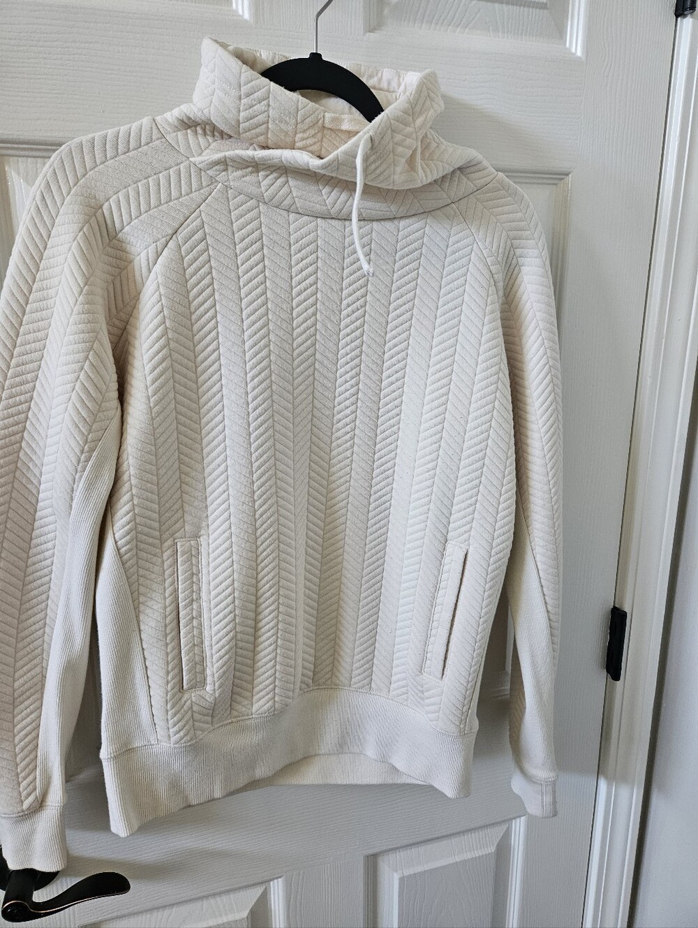 Prana Cream Quilted Cowl Neck Pullover